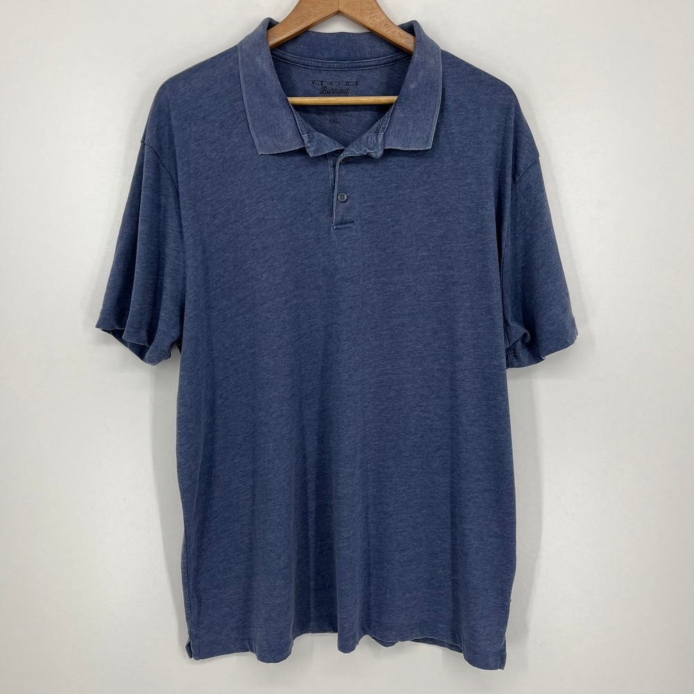 Lucky Brand Venice Burnout Mens XXL Polo Shirt Blue Heathered Short Sleeve